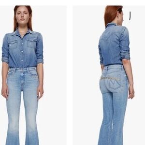 MOTHER The Super Cruiser Jean Women 27 Blue The Jean Jeanie Flare Glitter Stars